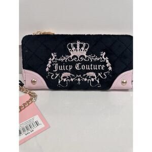 Juicy Couture Black & Pink Quilted Wallet Viral Juicy Tale NWT Gold chain Clutch